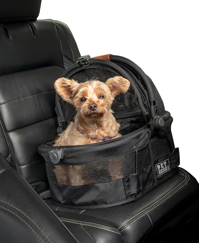 Pet Gear No-Zip View 360 Ultra Lite Pet Safety Carrier & Car Seat for Small Dogs & Cats, Push Button Entry, 15", Jet Black