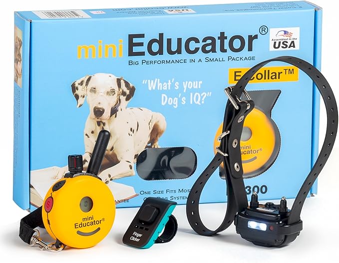 E-Collar ET-300 Mini Educator Remote Dog Training Collar – 1/2 Mile Waterproof, Premium Finger Clicker Trainer, 100 Stimulation Levels + Vibration + Light + Sound – 1 Dog Small to Medium, Yellow