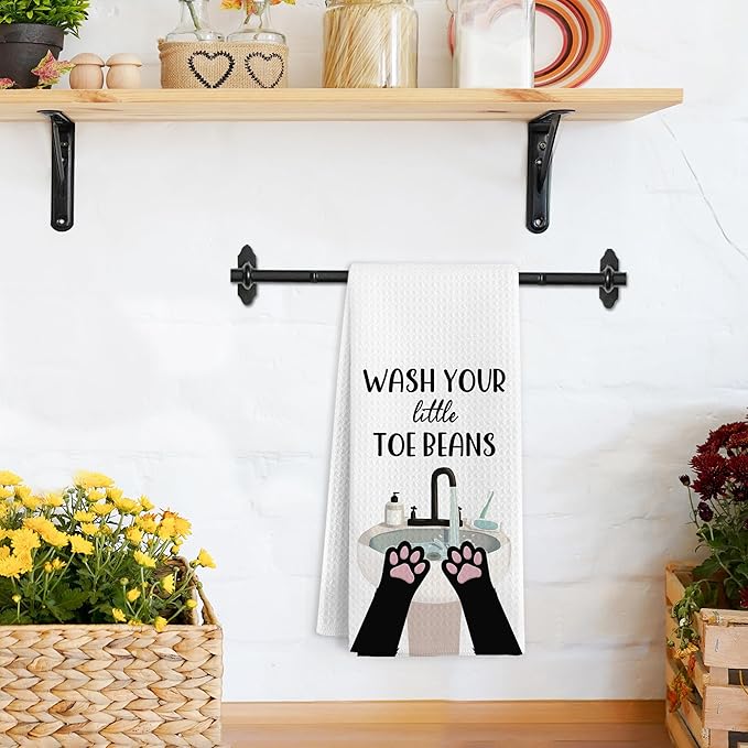 Funny Cat Paws Hand Towels for Bathroom, Wash Your Little Toe Beans Decorative Hand Towels, Cats Themed Dish Tea Towel for Kitchen Bathroom Decor, Cats Lover Gifts for Women Men, 16x24 Inch