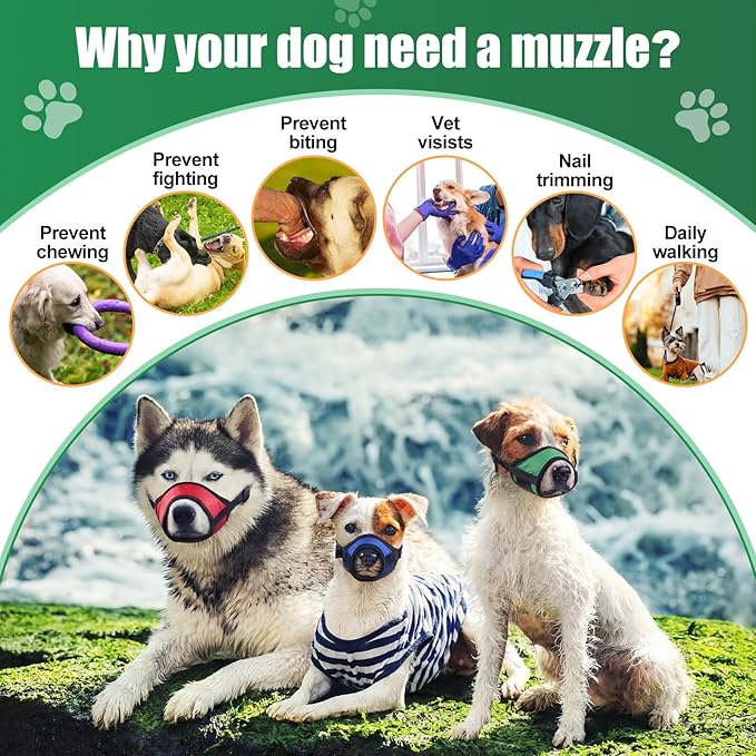 Shinylin 6 Sizes Dog Muzzle, Basket Air Mesh Muzzles Breathable Adjustable Full Coverage Dog Muzzle Cover for Small Medium Large Dogs, Anti Biting Barking Chewing (Adhesive)