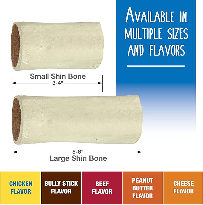 Cadet Stuffed Shin Bone, Long-Lasting Dog Chew Bones for Aggressive Chewers, High Protein Filled Bone Dental Chew for_Dogs, Peanut Butter Flavor Filling, 5-6" for Large Dogs (Pack of 2)