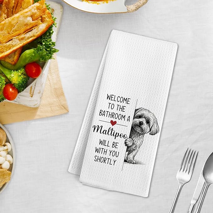 Funny Maltipoo Dog Hand Towels for Bathroom Decor, A Maltipoo Will Be You Shortly Hand Towels, Dogs Themed Decorative Dish Tea Towel for Kitchen Bathroom, Gifts for Dog Lovers Owners, 16x24 in