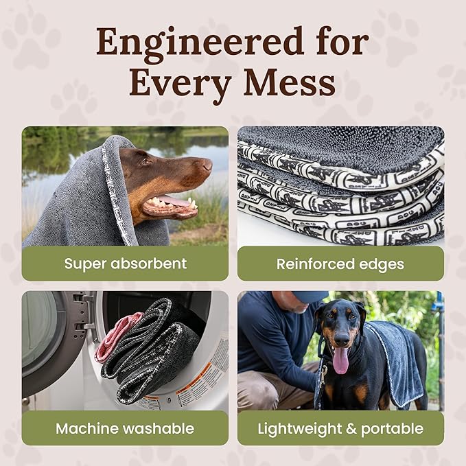 Premium Twisted Loop Drying Towels for Drying Dogs Small 16" x 24" Super Absorbent Microfiber Dog Bath Towel – Quick Dry, Soft – 1200 GSM Gray for Pets, Beach, Camping & Travel