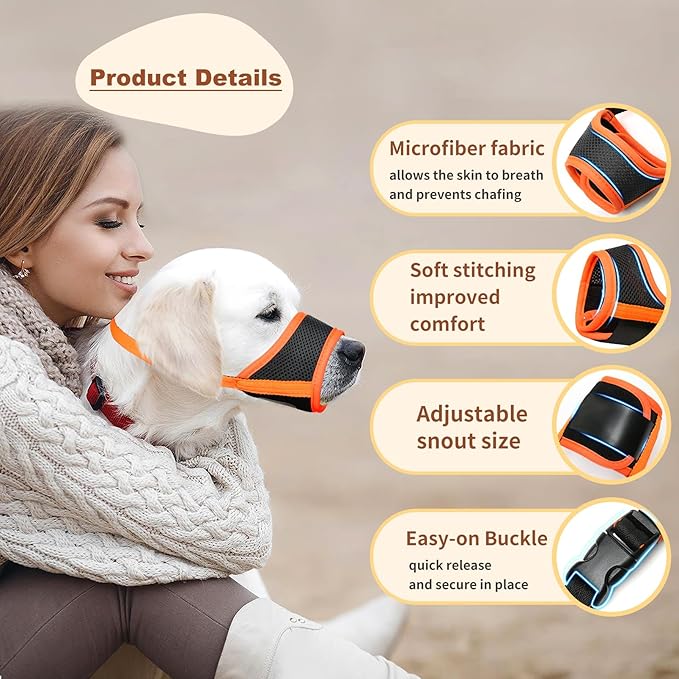 HEELE Dog Muzzle,Soft Nylon Muzzle Anti Biting Barking Chewing,Air Mesh Breathable Drinkable Adjustable Loop Pets Muzzle for Small Medium Large Dogs 4 Colors 4 Sizes (Orange, L)