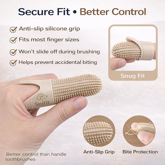 Dog Finger Toothbrush for Small & Large Dogs - Reusable Soft Silicone Dog Dental Finger Brush Fit All Breed Sizes - Non-Toxic Finger Teeth Cleaner for Dogs Prevents Bad Breath & Oral Care-Beige