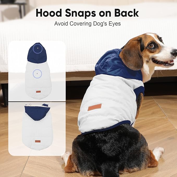 Vecomfy Fleece Lining Extra Warm Dog Hoodie in Winter for Medium Dogs Jacket Pet Coats with Hooded,Beige and Blue L