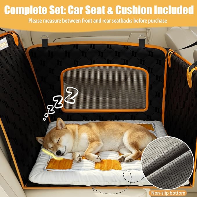 2-in-1 Dog Car Seat for Large Dogs Set with Dog Mat,Dogs Cars Carrier Anti Slip and Waterproof,Pet Car Seat Extender with Hard Bottom&Personalized Signature for Cars/SUV/Trucks(Brown Mat)