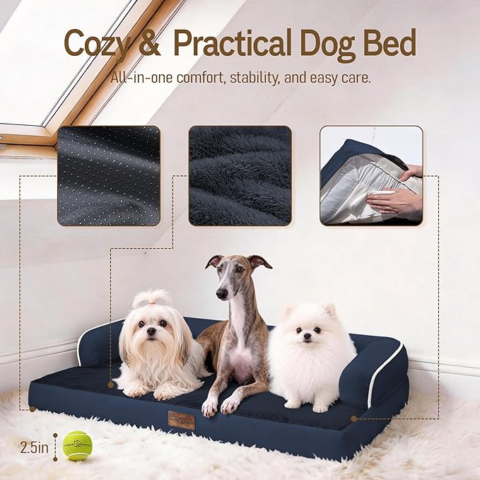 Comfort Expression Extra Large Dog Bed - Orthopedic Pet Bed with Washable Removable &Waterproof Cover Sofa Pet Couch with Foam Support for Big Size Dogs with Bolster, 45x35
