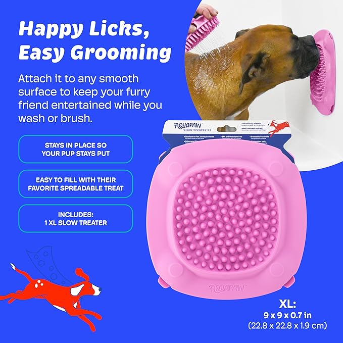 Aquapaw XL Dog Lick Mat - Suction Cups for Stable Dog Food Mat - Slow Licking Boredom Buster Treat Pad with Peanut Butter - Dishwasher-Safe Silicone Pad - XL, Pink