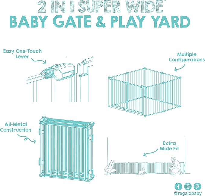 Regalo Safety 192" Double Door Super Wide Baby Gate & Play Yard, 8-Panel Adjustable Safety Gate for Doorways & Large Openings, Hardware Mounted Gate for Babies, Toddlers & Pets