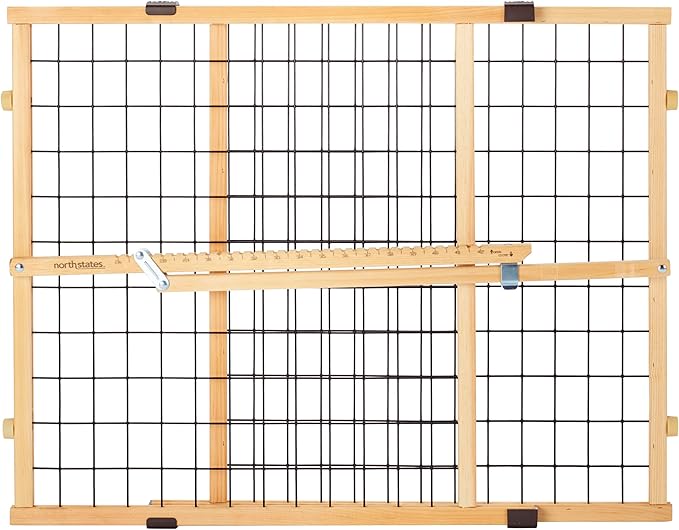 MYPET Wire Mesh Dog Gate: 26.5"-42" Wide Pressure Mounted with No Tools; Expandable, Durable Pet Gates for Doors and Hallways, 23" Tall, Made with Sustainable Hardwood