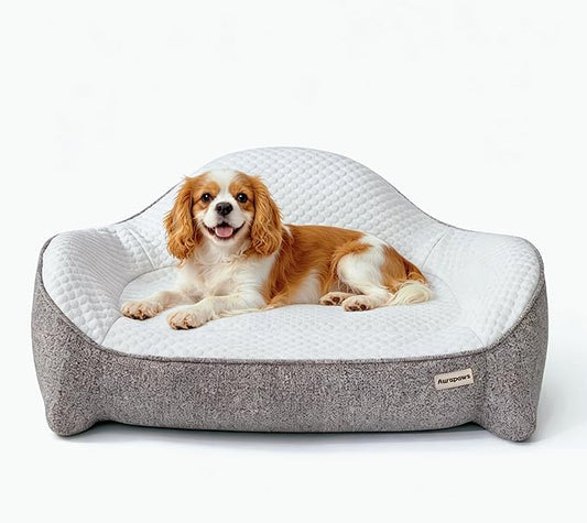 Orthopedic Dog Bed for Medium Small Dogs up to 120lbs, Extra Thick One-Piece Memory Foam Dog Bed, Never Sag Pet Sofa Couch with 3 Removable Washable Covers (Plush, Cooling, Leather) & Toy