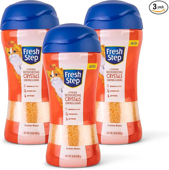 Fresh Step Cat Litter Crystals Deodorizer Summer Breeze Scent Non-Toxic Odor Neutralizing Crystals 15 OZ 3 Pack Litter Box Freshness