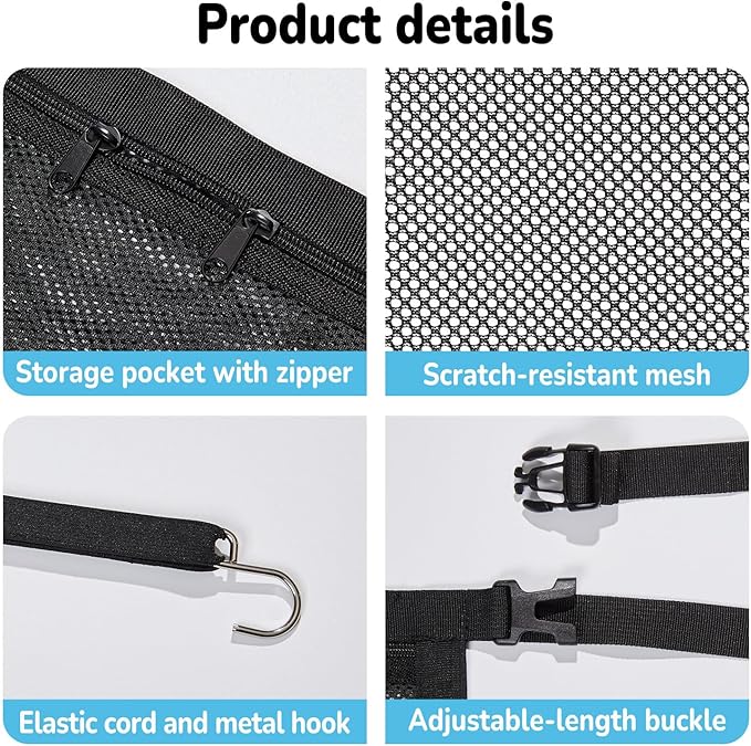 Dog Car Barrier,Pet Barrier with Larger Zipper Organizer Storage,Car Divider Net for Dogs,Dog Barrier for Car/SUV/Truck