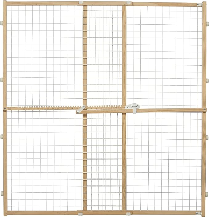 MidWest Homes for Pets Wire Mesh Pet Safety Gate, Dog Gate Expands From 29 - 50 Inches Wide, 44 Inches Tall, Wood, Powder Coated Wire