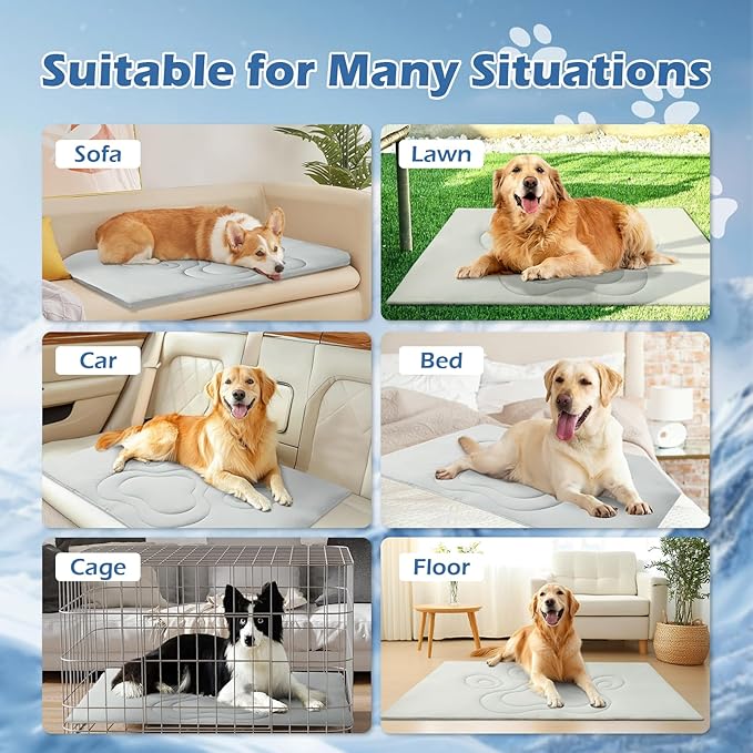 EXPAWLORER Reversible Dog Cooling Mat Large (Cool & Warm) 48”x28” Pet Cooling Mat in Summer & Plush Warm Blanket in Winter,Foldable Thick Bed Pad for Kennel Sofa Floor Crate Car Seat
