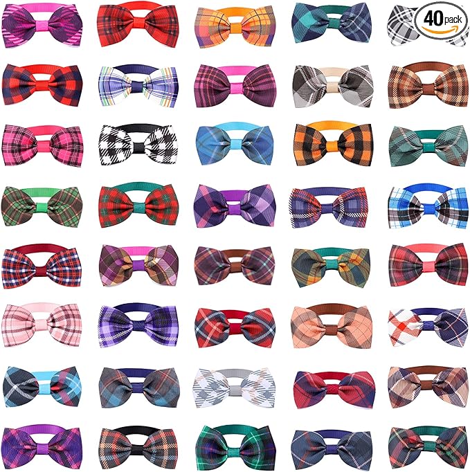 Segarty Small Dog Bow Tie, 40 Pack for Dogs, Adjustable Bowties for Large Puppy and Cats, Neck Bows Collar Bulk Assorted Grooming Accessories for Birthday Wedding Party Holiday Festival