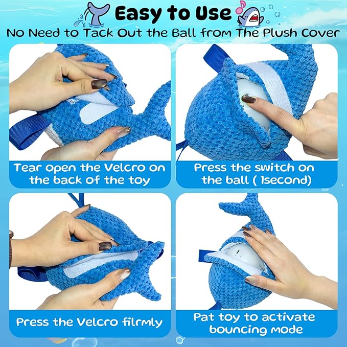 Interactive Dog Toys Bouncing Ball, USB Rechargeable Jumping Squeaky Dog Toy to Keep Them Busy, Fun Moving Toy for Active Dogs, Ideal for Indoor Play, Not for Aggressive Chewers (Blue Shark)