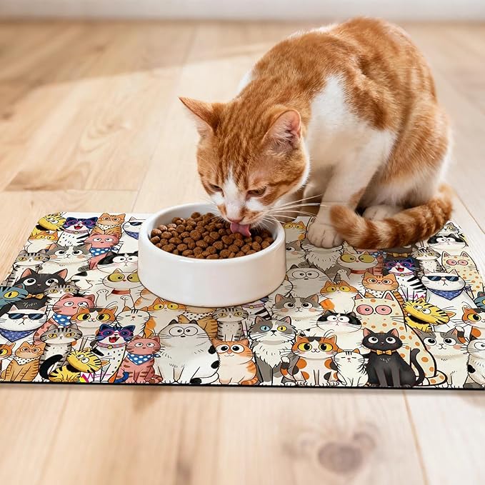 Cat Food Mat for Pet Dog Food Mat, Cats Absorbent Quick Dry Dog Bowl Mats for Food and Water, Non-Slip Cat Pet Feeding Mats for Floor Placemats 12"x20"