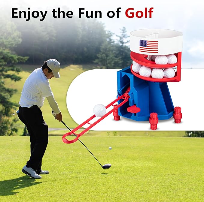 Golf Ball Dispenser, Golf Ball Launcher Pro, Automatic Golf Ball Dispenser & Launcher Pro, High-Capacity Hands-Free Practice Machine(Red+White+Blue)
