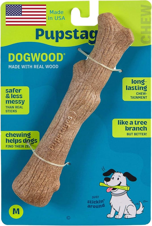 Pupstages Dogwood Dog Chew Toy, Made in the USA – Real-Wood Blend, Natural Flavor & Texture, Moderate Chewers, Medium, 7.4"