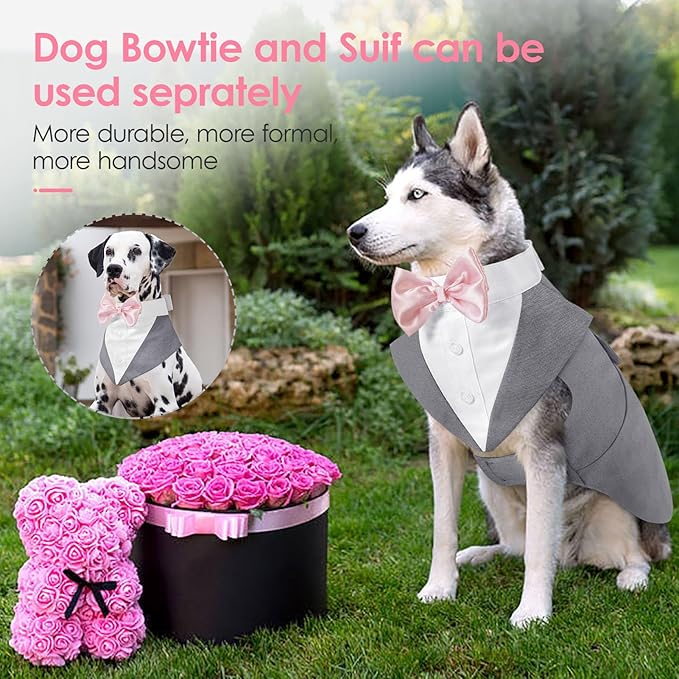 AOFITEE Dog Tuxedo Formal Dog Suit and Bandana Set, Gentle Dogs Wedding Party Suit Bow Tie Shirt, Tuxedo for Small Dogs Costume Outfit with Detachable Bowtie Collar for Christmas Halloween Dress Up
