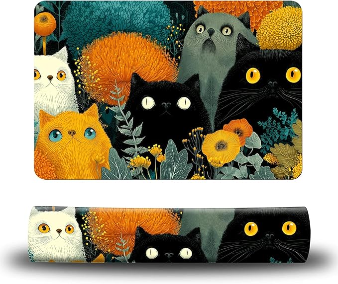 Dog Food Mat, 19.6" x 23.6" Absorbent Pet Feeding Mat for Food and Water, Waterproof Diatom Mud Pet Placemat with Non-Slip Rubber Backing, Easy Clean Cat Bowl Mat for Floors - Black Yellow Cat