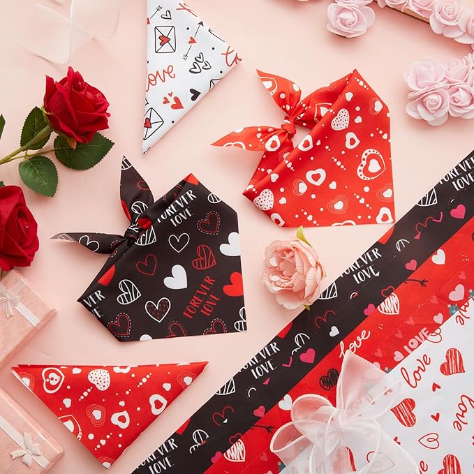 Weewooday 50 Pcs Valentine's Day Dog Bandanas Bulk for Dogs Soft Bibs Adjustable Triangle Heart Lips Bandana for Small Medium Large Pet Costume(Valentine, 19.7 x 13.8 x 13.8 Inch)