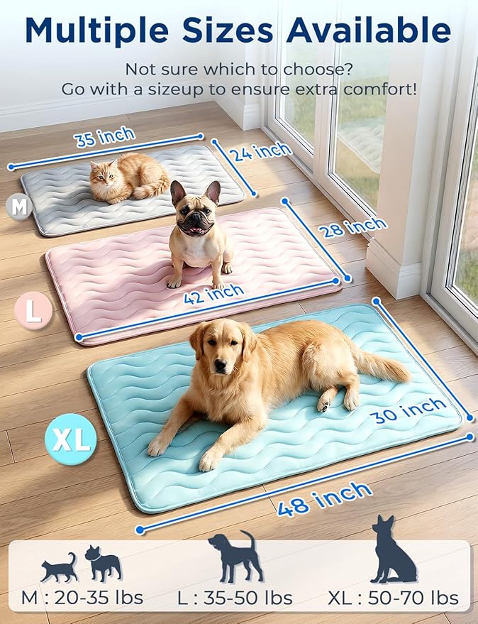Dog Cooling Mat for Large Dogs, 42"x28" Breathable Self Cooling Crate Mat for Dogs & Cats, QMAX>0.5 Portable Washable Pet Cooling Mat for Dog Bed, Thickened Cool Fiber Indoor/Outdoor Summer,Blue