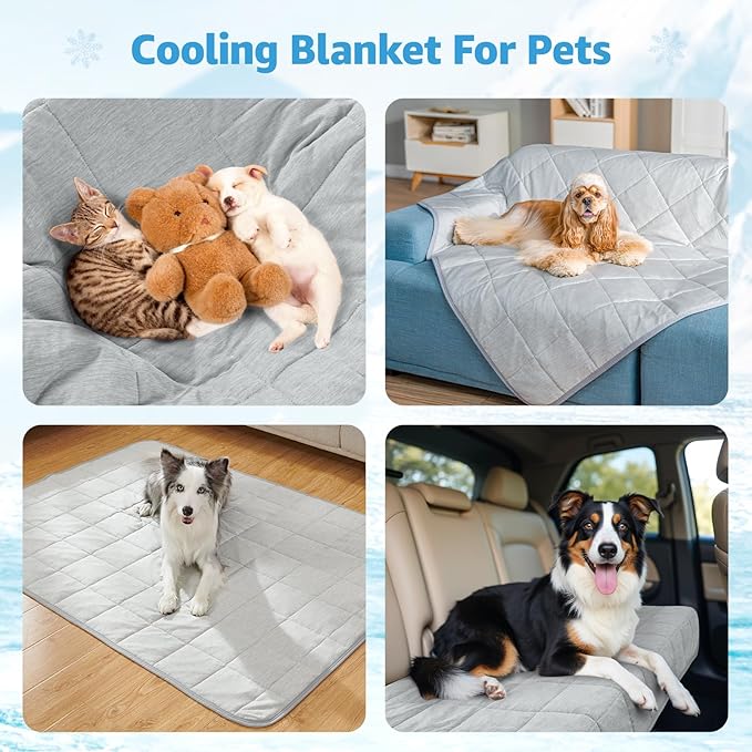 PICK FOR LIFE Cooling Blanket for Dogs, 0.4 Q-MAX Pets Cooling Comforter for Bed Cover, Summer Blanket for Large Dogs Washable, Soft Lightweight Cold Mats for Pet Hot Weather Sleeping (60"×80"/Grey)