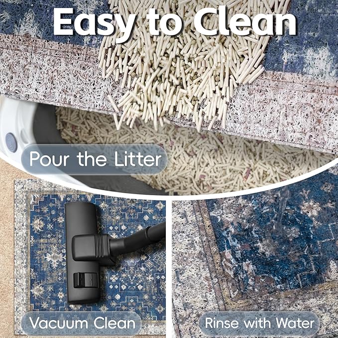 Cat Litter Mat Litter Trapping Mat, 24"x15" Waterproof Urine Proof Litter Box Mat Catcher Mat Non-Slip Washable for Kitty Kitten, Navy