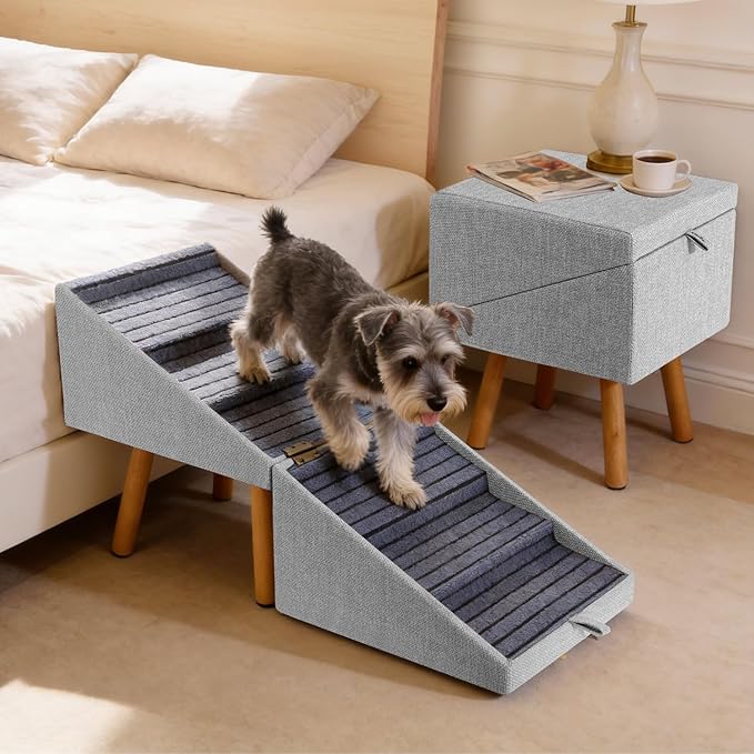 21.06”H Dog Stairs for High Bed, 6-Step Pet Stairs with Split Ottoman Design - Tall Dog Steps Convertible to Bedside Table Nightstand, Large Non-Slip Stairs for Big Medium Dogs to Bed