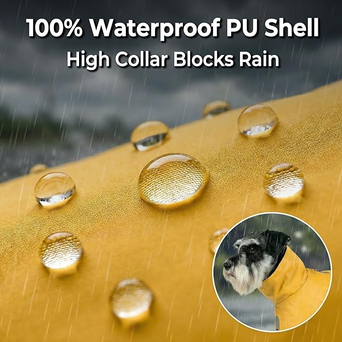 PU Dog Raincoat, Non-Toxic & Odorless Waterproof Vest, Adjustable High Neck and Hook & Loop Belly Closure for Rainy Potty Breaks & Wet Weather Outdoor Walks (Yellow, Medium)