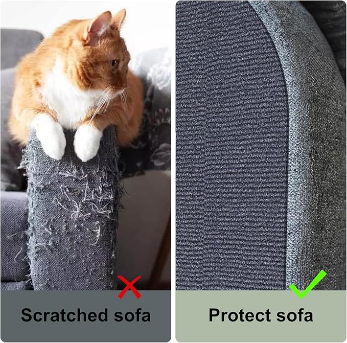 Cat Scratch Couch Furniture Protector, Self-Adhesive Cat Scratch Pad Deterrent for Furniture, DIY Climbing Cat Scratcher Couch Protector from Cat Claws Scratching for Indoor, with 10 Pins (LightGrey)