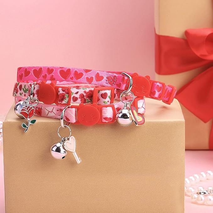 PUPTECK Cat Collar Breakaway with Bells, Kitten Collar Outfit Adjustable for Girl Boy Small Pet Puppy Bunny, Cute Costume Accessory with Safety Release Buckle (Pink)