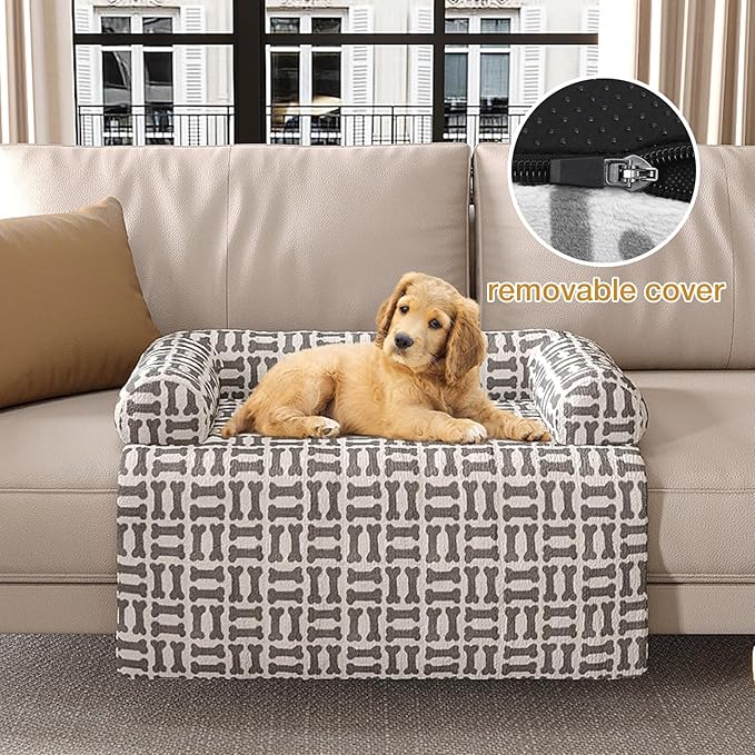 Orthopedic Dog Bed Mat for Large Dogs, Washable Sofa Protector Pet Bed with 3-Sided Bolster, Shredded Memory Foam & Plush Support, Non-Slip Bottom for Medium & Small Dogs (Grey)