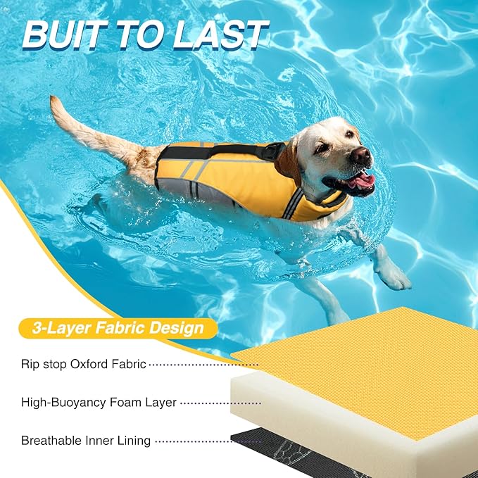 VIVAGLORY Sports Style Dog Life Vest, Dog Life Jacket for Swimming & Boating, Ripstop & Buoyancy for Puppy Doggy, Lifejacket with Handle, S, Yellow