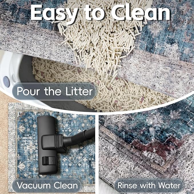 Cat Litter Mat Litter Trapping Mat, 24"x15" Waterproof Urine Proof Litter Box Mat Catcher Mat Non-Slip Washable for Kitty Kitten, Blue