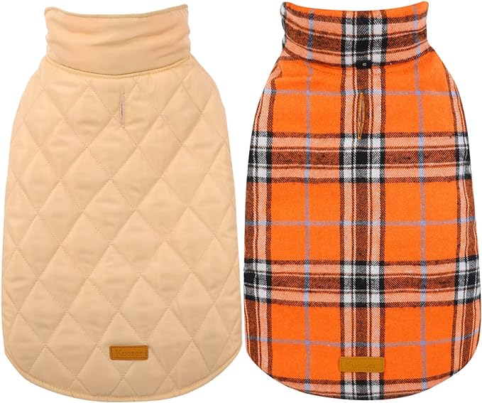 Kuoser Waterproof Dog Coat, Reversible Dog Jacket for Small Dogs, Adjustable Durable Doggie Winter Coat Warm Cozy Puppy Cold Weather Apparel from Small to Large Breed, Orange S