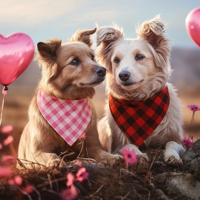 Abbylike 200 Pcs Valentines Day Plaid Dog Bandanas Bulk Pink Red Bandanas for Dogs Triangle Kerchief Bibs Scarf for Pet Costume Photo Props Accessories Pet Shops Groomer Adoption Events, 25 Styles
