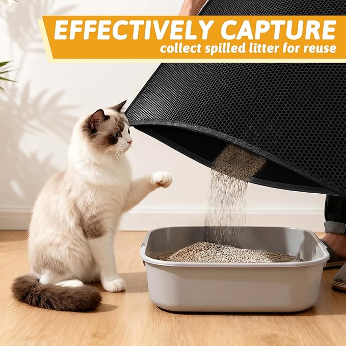 Pieviev Cat Litter Mat Double Layer Waterproof Urine Proof Trapping Mat 1 Pack (Black, 47x36 Inch (Pack of 1))
