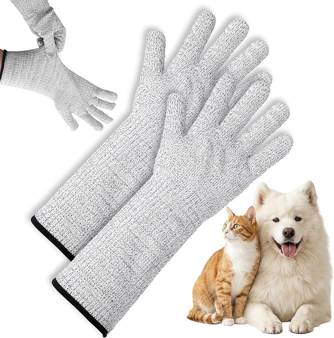 Pet Handling Gloves - 16" Extra Long Cat Grooming Arm Sleeves, Anti-Scratch Arm Protection Sleeves for Handling Aggressive Cats, Scratch Resistant Gloves for Nail Trimming & Bathing