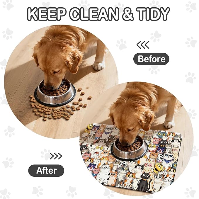Cat Food Mat for Pet Dog Food Mat, Cats Absorbent Quick Dry Dog Bowl Mats for Food and Water, Non-Slip Cat Pet Feeding Mats for Floor Placemats 12"x20"