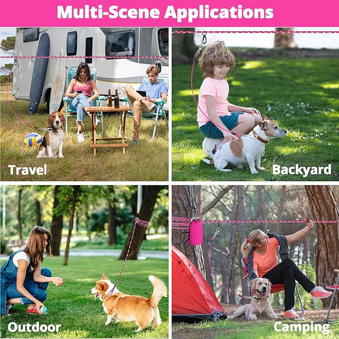 Dog Tie Out Cable for Camping - 50ft Dog Lead Dog Runner for Yard - Portable Trolley System for Large Small Dogs Outside