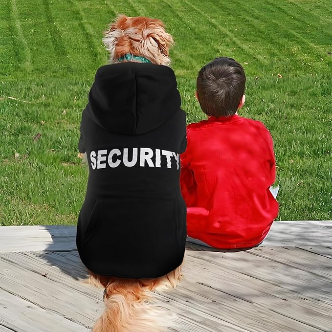 Dog Basic Hoodie Soft Dog Clothes Cold Weather Sweaters for Medium Large Dogs Cozy Fabric Warm Sweatshirt with Leash Hole for Boys (Security, Large (20-35 lbs))