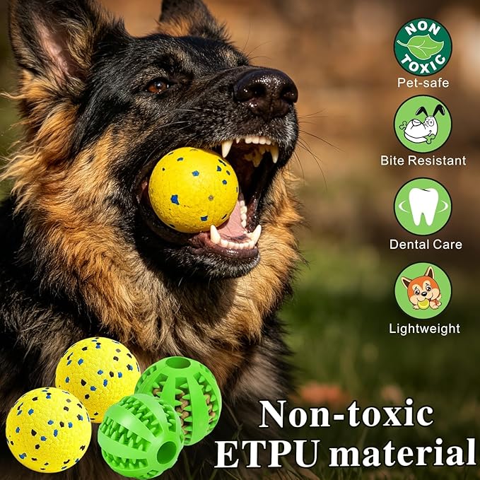Idepet Dog Toy Ball Tennis Balls for Aggressive Chewers,Nontoxic Bite Resistant Toys ETPU High-Bounce Floating Fetch Toys for Teething for Small Medium Dogs (Green&Yellow, 4 Balls-2.75in)