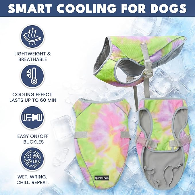 Spark Paws Dog Cooling Vest - SPF 50 UV Sun Protection - Summer Heat Relief Gear for Dogs, Lightweight, Evaporative Cooling - Dog Anxiety Relief Vest During Hot Days - Neon Purple - Size L