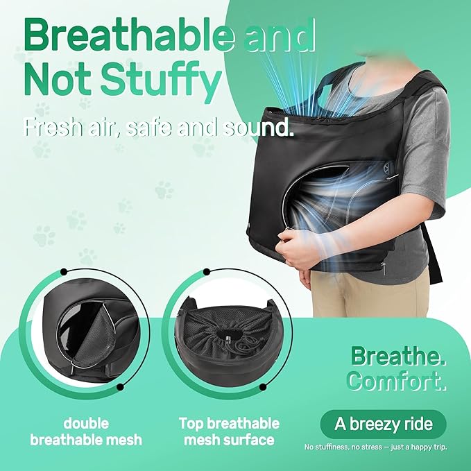 YUDODO Dog Front Backpack Carrier 7-15 lbs, Soft Breathable Pet Front Facing Carrier with Adjustable Straps, Multi-Pocket Design, for Small Dogs & Cats (Black)