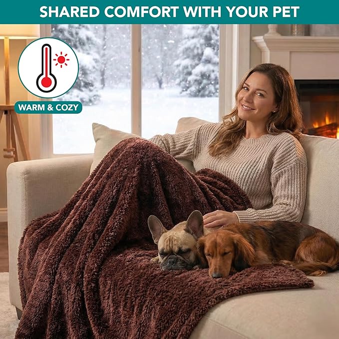 PetAmi Fluffy Waterproof Dog Blanket for Couch and Bed, Reversible Sherpa Pet Throw, Pee Proof Furniture Protector Sofa Cover, Washable Cat Blanket for Small Medium Dogs and Cats (Brown, 29x40)