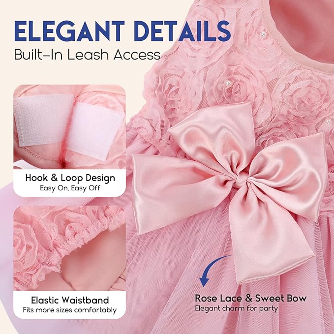 ASENKU Dog Dress Pet Wedding Dress Princess Lace Puppy Birthday Party Outfit Formal Apparel Girl for Small Medium Dogs Cats (Large, Pink)
